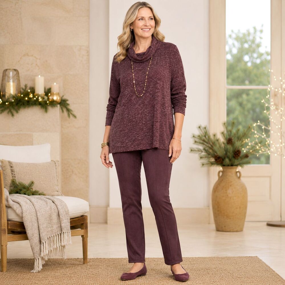 J Jill Wearever Faux Suede Slim Leg Pull On Pants XL Radicchio Stretch Cozy NEW